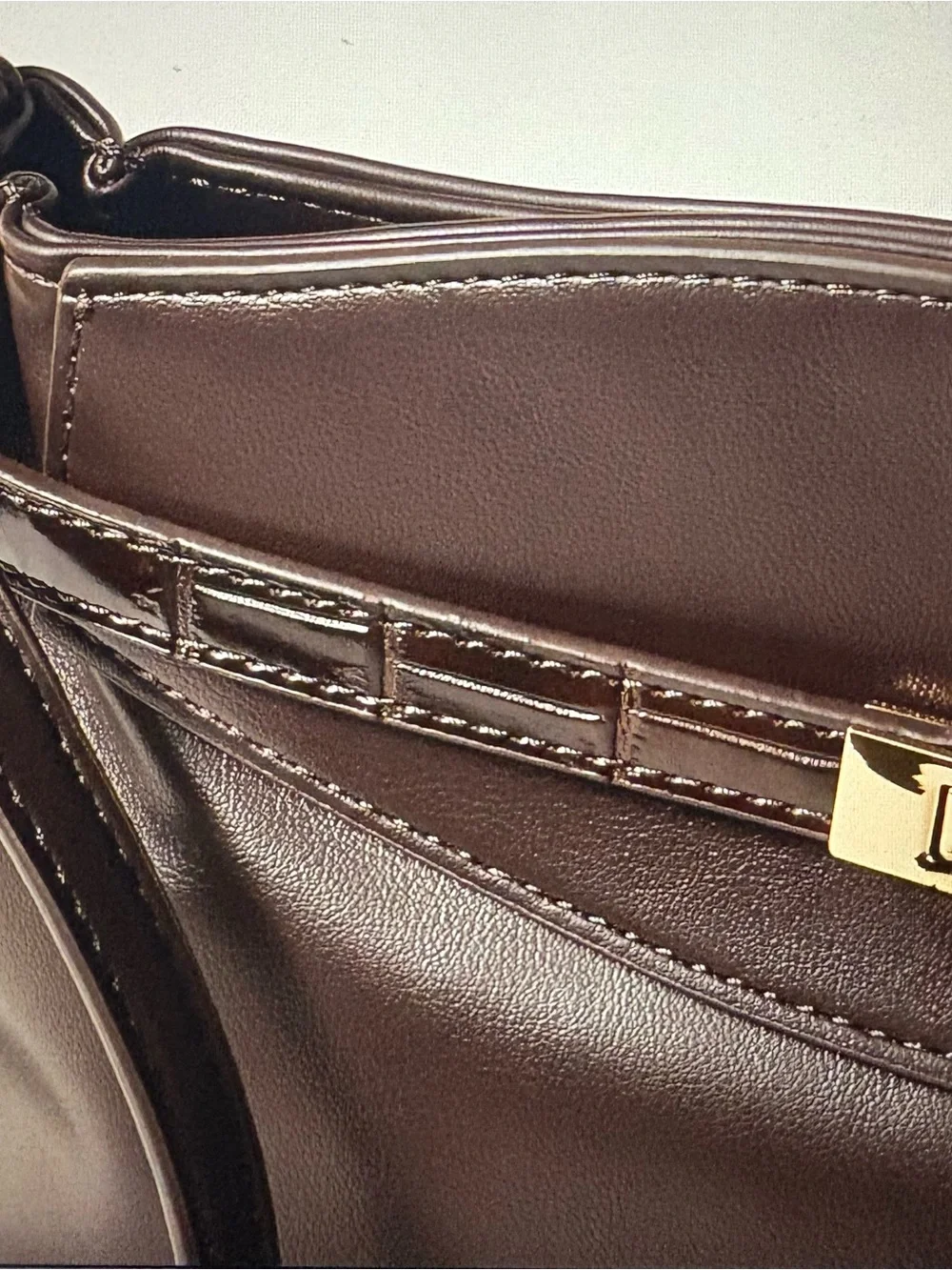 Ann Taylor Dark Brown Leather Messenger with Gold Turn-Lock